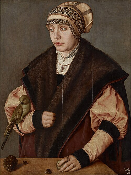 Portrait of a woman with parrot, 1529, Barthel Beham