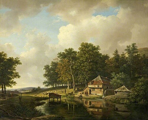Landscape with a Mill and a Water Wheel, 1833, Andreas Schelfhout