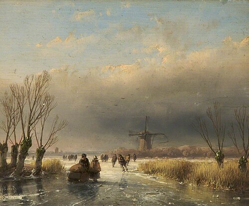 Figures on a Frozen River, , Andreas Schelfhout