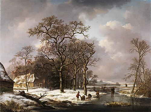 Winter landscape with gnarled oak trees, , Andreas Schelfhout