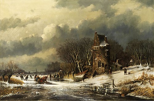 Dutch landscape with figures, , Andreas Schelfhout