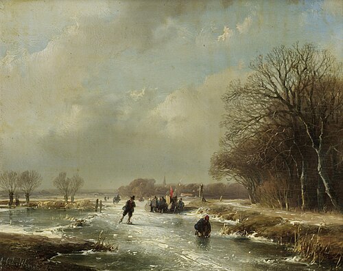 Winter landscape with skaters, 1847, Andreas Schelfhout