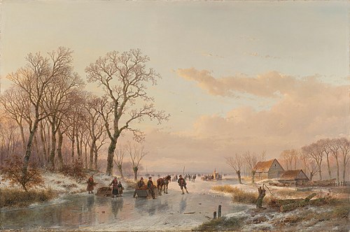 A Frozen Canal near the River Maas, 1867, Andreas Schelfhout