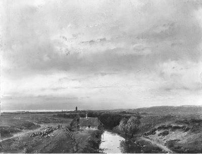 Een duinlandschap met water doorsneden, 1831, Andreas Schelfhout