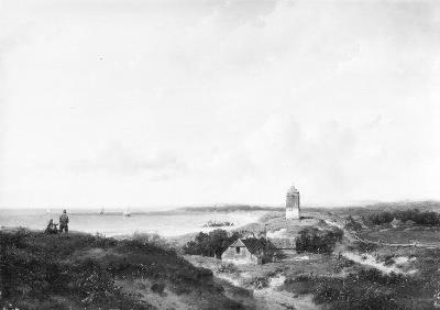 Vuurtoren en visserswoning in de duinen, 1849, Andreas Schelfhout