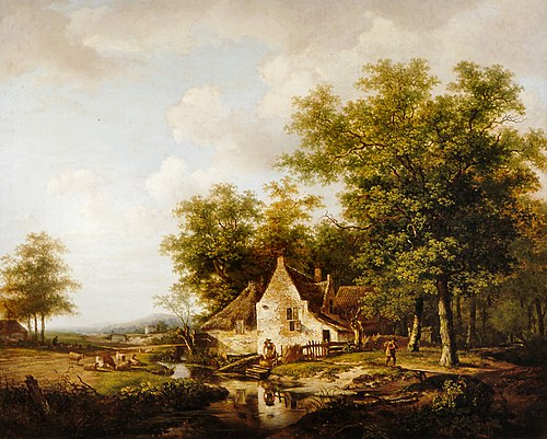 Landscape with a Farm between High Trees, 1817, Andreas Schelfhout