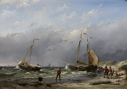 Schepen in de branding, 1854, Andreas Schelfhout
