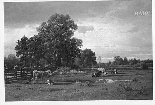 Scenery with pasturing cows, 1876, Wilhelm Kühling