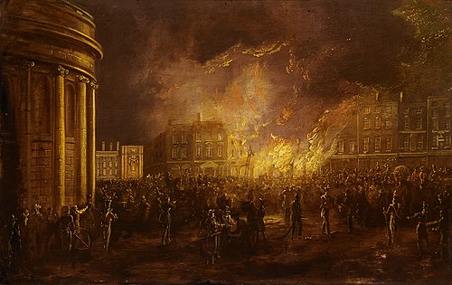 The Burning of the Arcade in College Green, Dublin, 1837, William Sadler