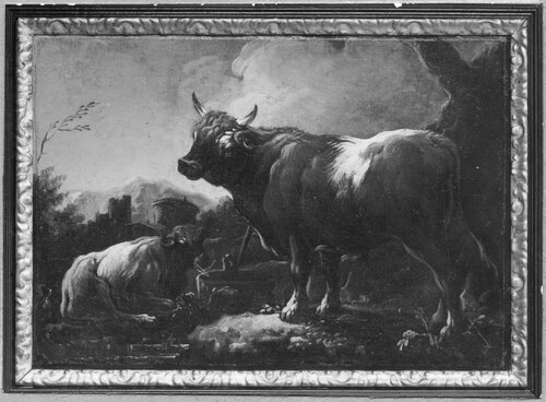 Landscape with a Bull and a Resting Cow, , Cajetan Roos