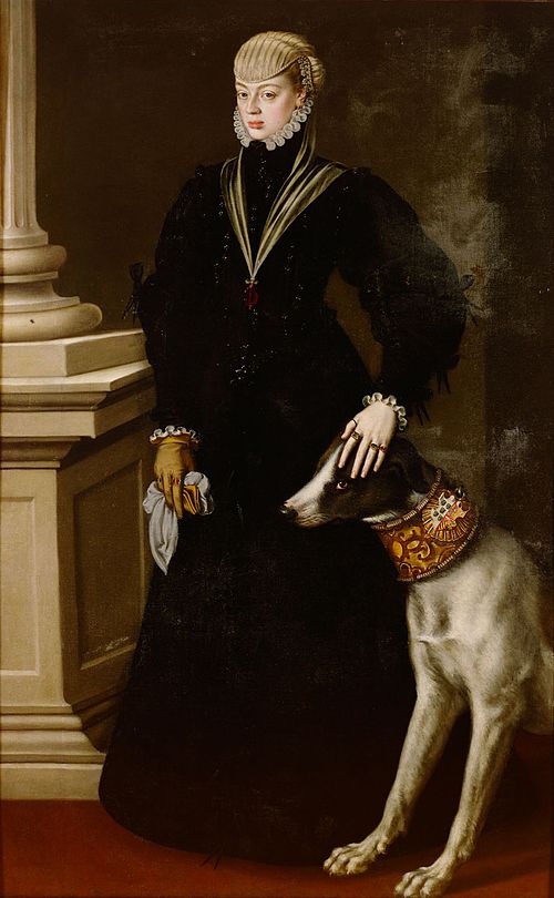 Dona Juana (1535-1573), Prinzessin von Portugal, ganzfiguriges Bildnis im Alter von 22 Jahren mit ei, 1557, Alonso Sánchez Coello