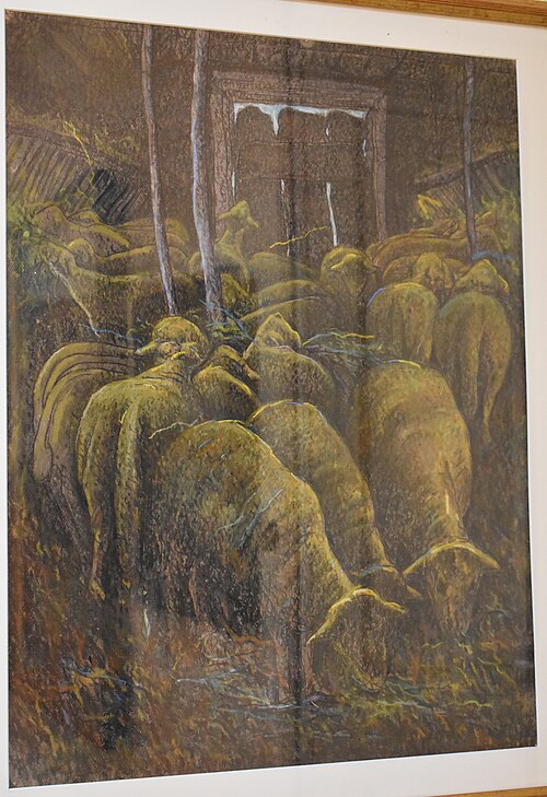 Moutons à la bergerie, 1900, Bernard-Joseph Artigue