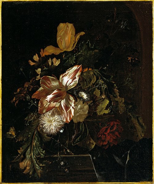Flowers on a stone ledge, 1720, Carel Borchaert Voet