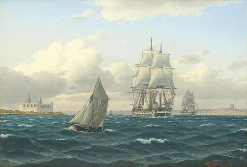A screw frigate and other ships off Kronborg, 1874, Carl Emil Baagöe