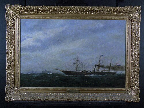 The Dutch paddle-steamer Willem I at Kronborg, 1859, Carl Emil Baagöe