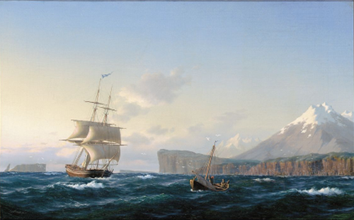 Ships off a rocky coast., 1874, Carl Emil Baagöe