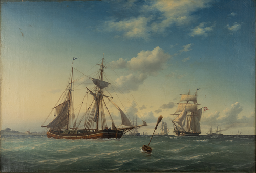 Ships at sea on a windy day., 1857, Carl Emil Baagöe