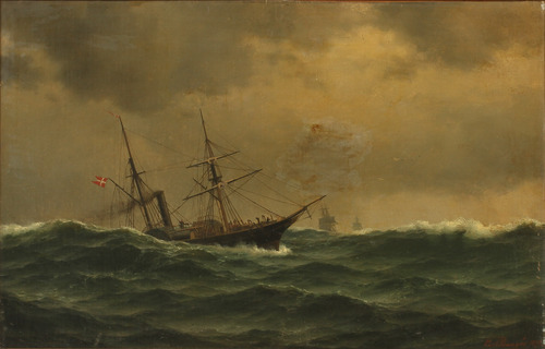 A Danish paddle steamer at sea., 1870, Carl Emil Baagöe