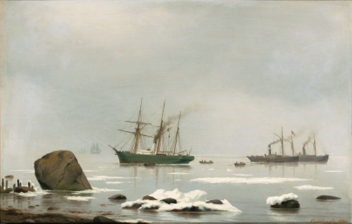 Steamships in the Sound on a Winter day., 1880, Carl Emil Baagöe