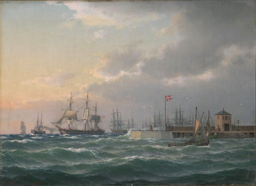 Numerous sailing ships on the roads of Helsingør., 1881, Carl Emil Baagöe