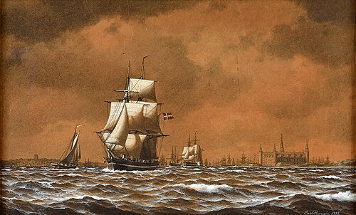 Sailing ships at Kronborg., 1882, Carl Emil Baagöe