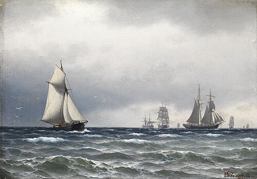 Ships at sea on a cloudy day, 1882, Carl Emil Baagöe