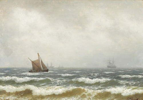 Sailing ships in windy weather., 1883, Carl Emil Baagöe