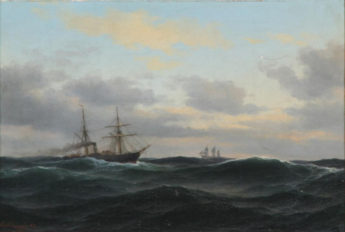 Paddle steamer in a gale., 1885, Carl Emil Baagöe