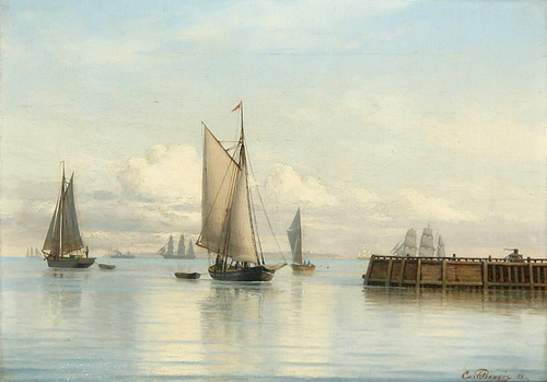 A cutter and numerous other sailing ships., 1888, Carl Emil Baagöe