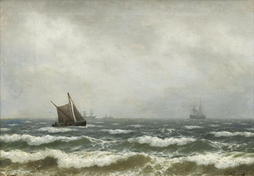 Ships at sea on an cloudy day., 1893, Carl Emil Baagöe