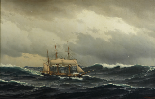 A barque in heavy seas., 1896, Carl Emil Baagöe