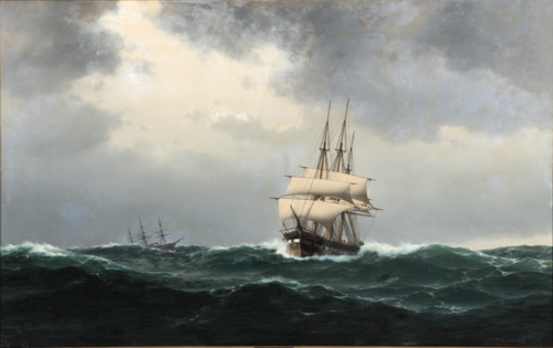 A sailing ship in fresh weather., 1871, Carl Emil Baagöe