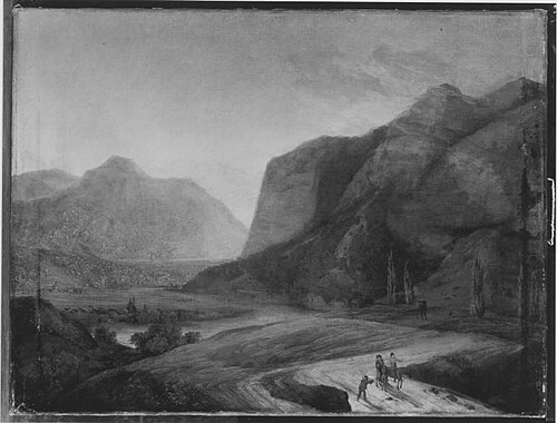 Flusstal mit Steilwand, Abend, 1809, Carl Conjola