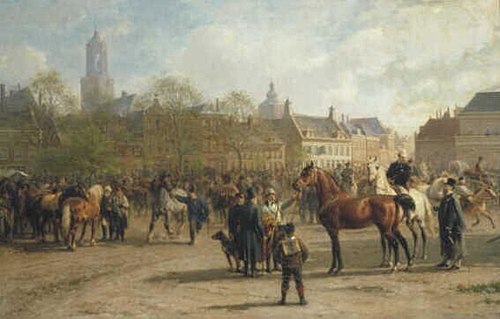 De paardenmarkt op het Vreeburg te Utrecht, palmmaandag, 1884, Otto Eerelman