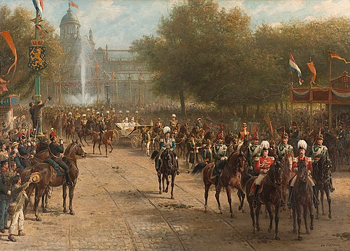 Frederiksplein à Amsterdam lors de l'arrivée de la reine Wilhelmina, 1899, Otto Eerelman