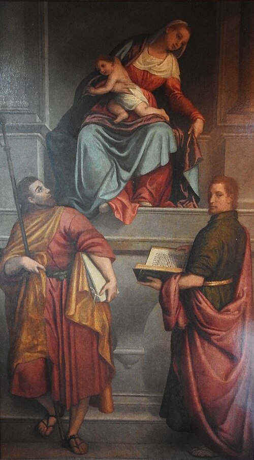 Madonna in trono con il Bambino e santi Giacomo e Giovanni, , Giovanni Battista Moroni