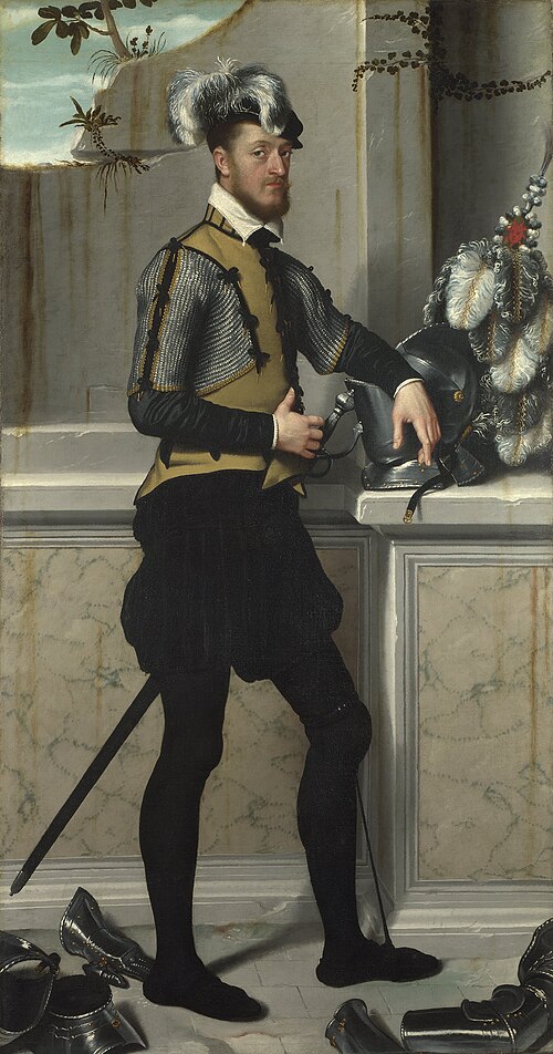 A Knight with his Jousting Helmet (Count Faustino Avogardo (?)), 1556, Giovanni Battista Moroni
