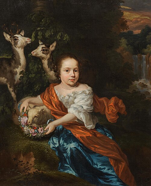 Girl with lamb and deer, 1650, Nicolas Maes