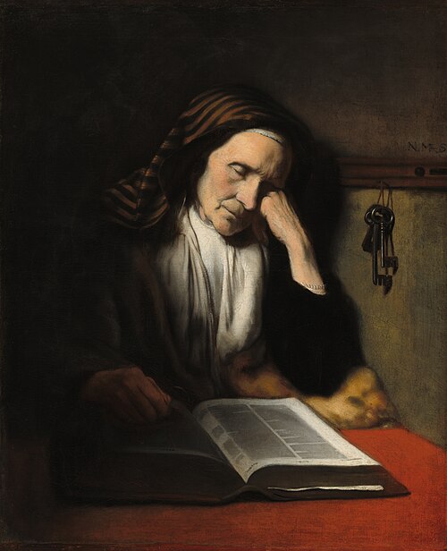 An Old Woman Dozing over a Book, 1655, Nicolas Maes