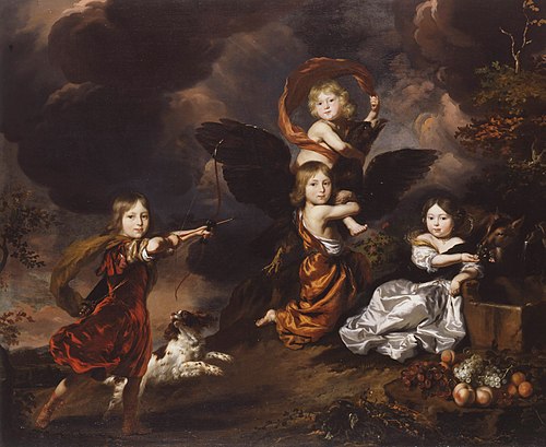 Portrait of four unknown children, 1674, Nicolas Maes