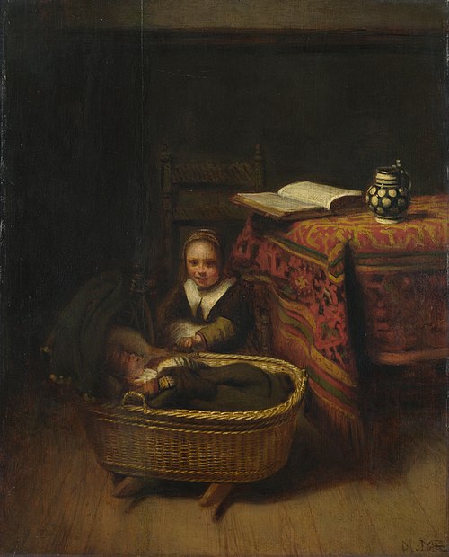 Young Girl at a Cradle, 1655, Nicolas Maes