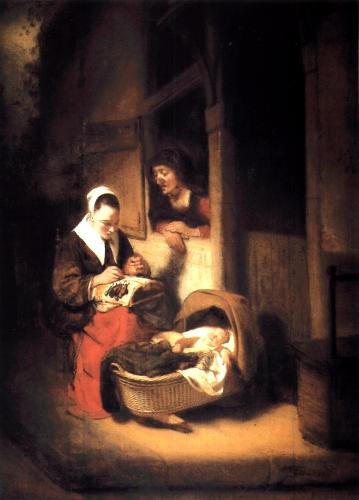 A Young Lacemaker beside a Cradle, 1654, Nicolas Maes