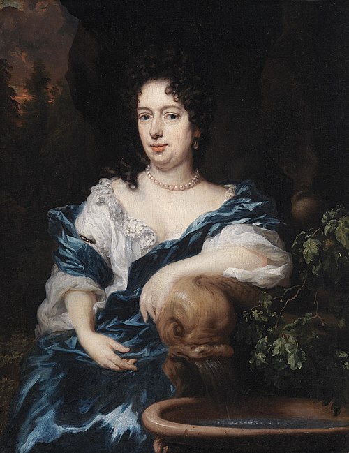 A Lady sitting by a Fountain, possibly Catharina Dierquens, 1685, Nicolaes Maes