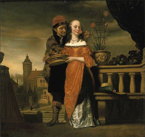 A Man holding a Carnation to a Woman's Nose: An Allegory of the Sense of Smell, 1660, Nicolaes Maes
