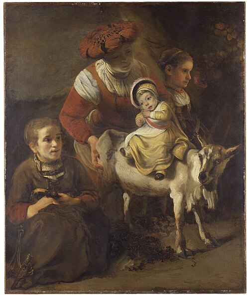 A young Woman with a Child riding on a Goat, 1660, Nicolaes Maes