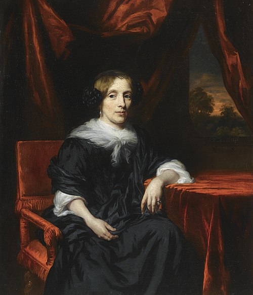 Portrait of a Woman in a Black Dress seated in a Red Velvet chair, 1690, Nicolaes Maes