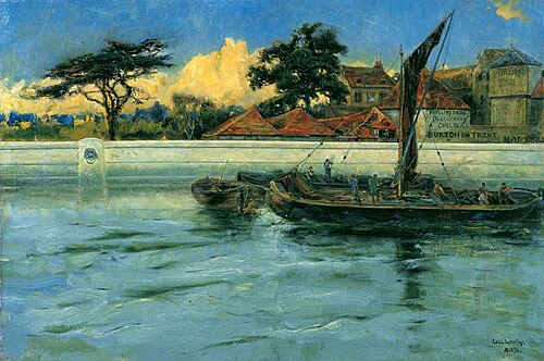 Barges by an Embankment, 1874, Cecil Gordon Lawson