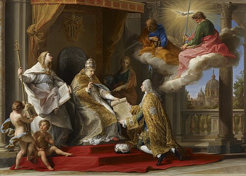 Pope Benedict XIV presenting the Encyclical 'Ex Omnibus' to the Comte de Stainville, later Duc de Ch, 1757, Pompeo Batoni