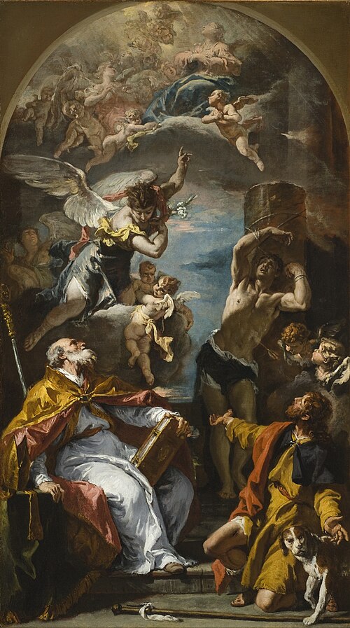 A Glory of the Virgin with the Archangel Gabriel and Saints Eusebius, Roch, and Sebastian, 1724, Sebastiano Ricci