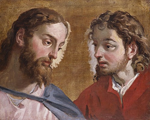 Head of Christ and an Apostle (St John), 1727, Sebastiano Ricci